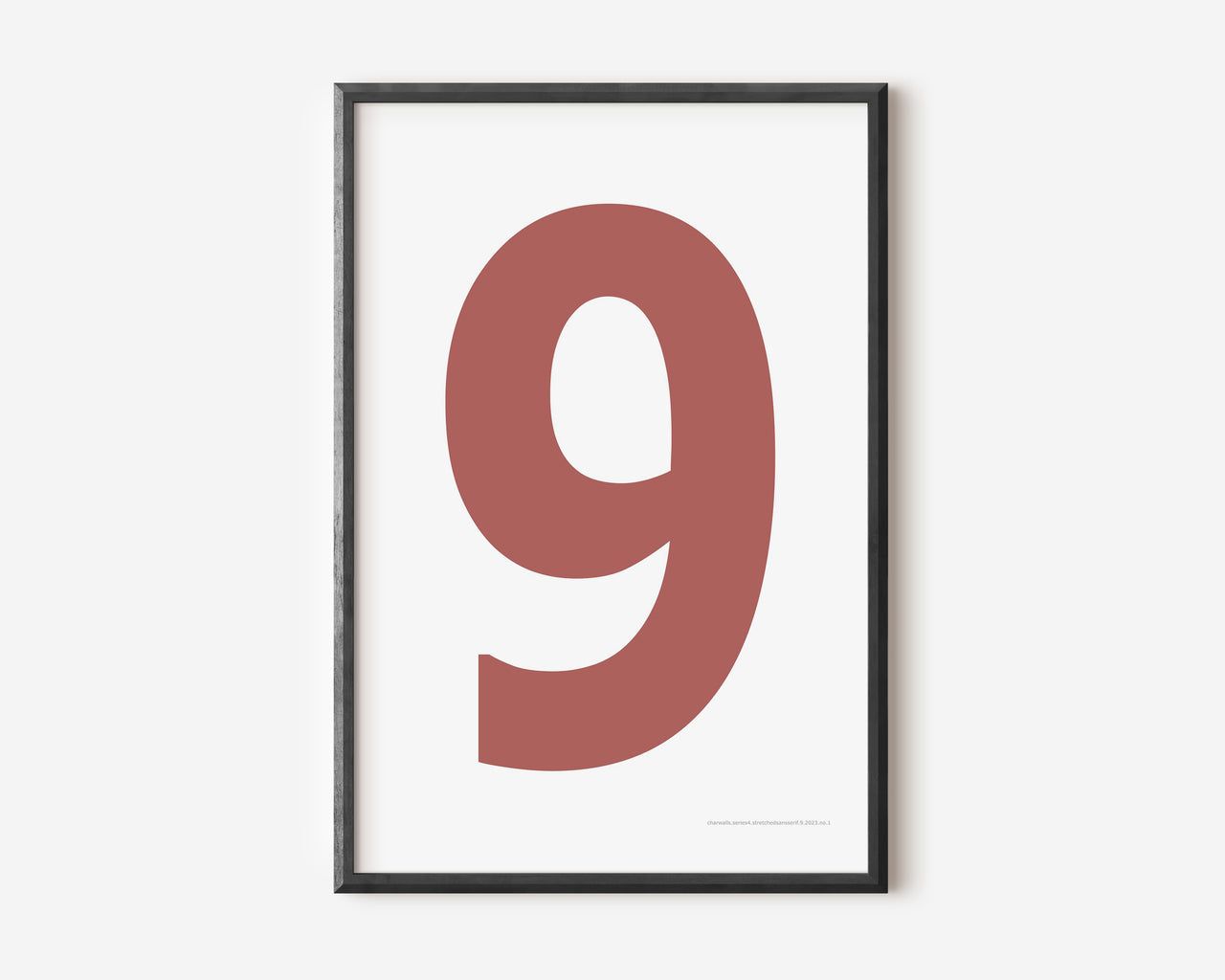 Modern number 9 art print with a Nantucket red nine on a white background.