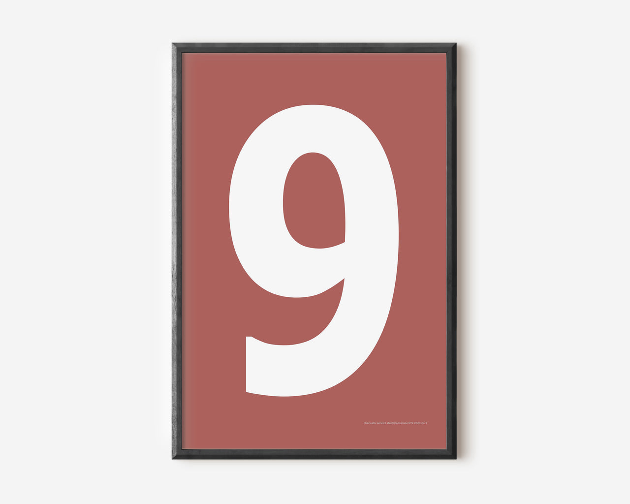 Modern number 9 art print with a white nine on a Nantucket red background.