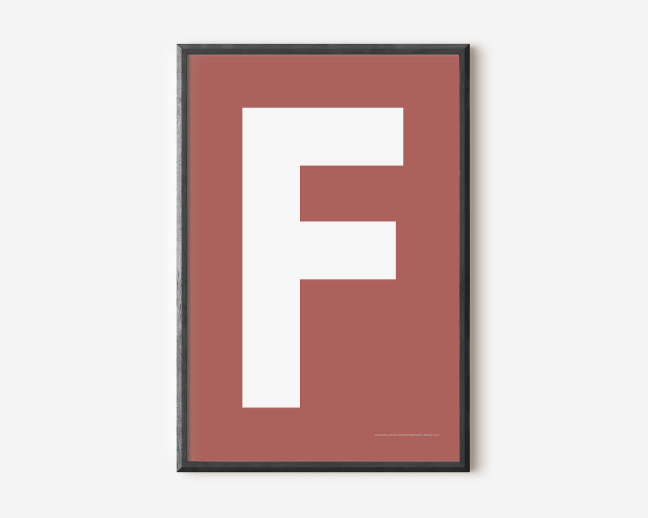 Modern art print with an uppercase white letter F on a Nantucket red background.