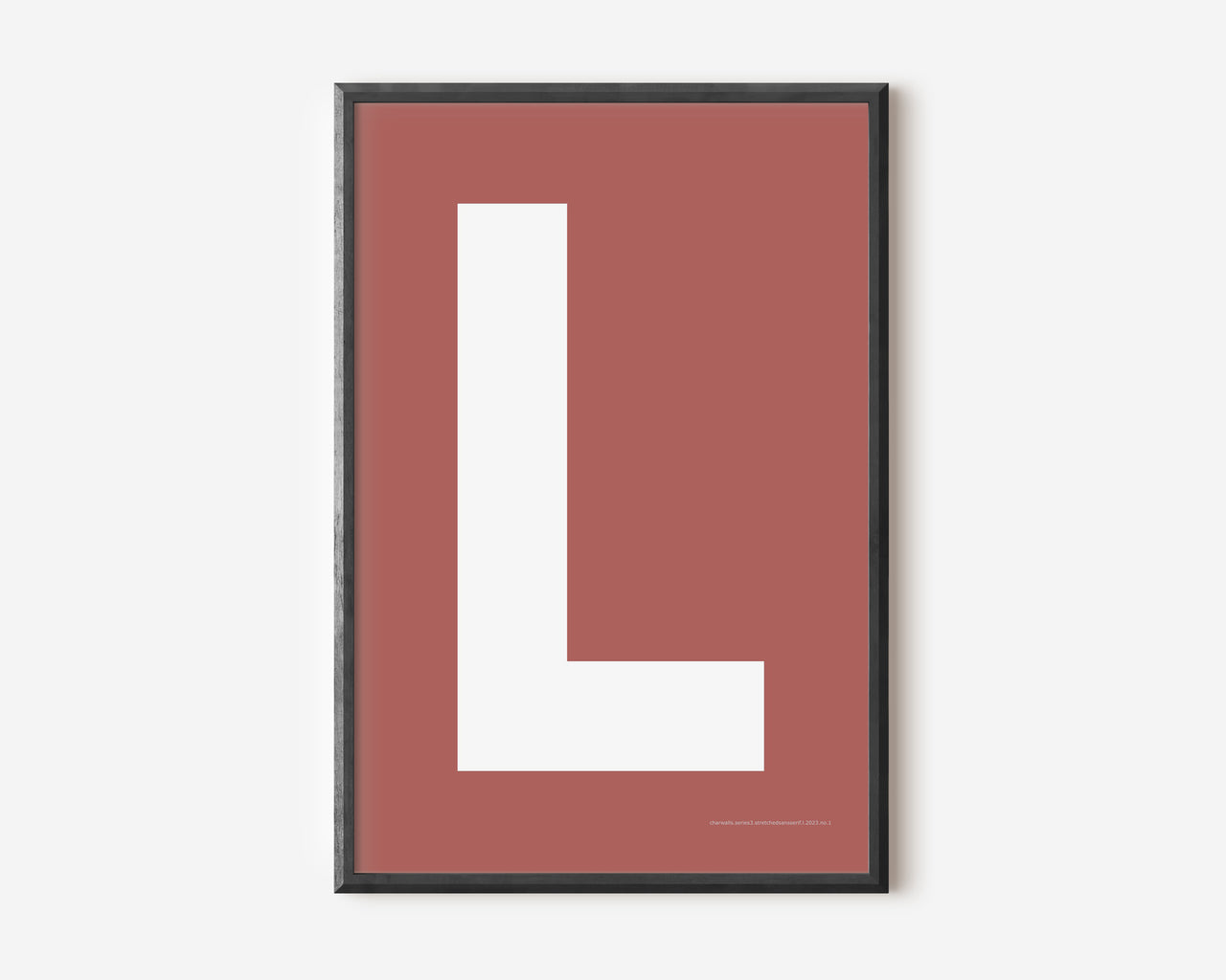 Modern art print with an uppercase white letter L on a Nantucket red background.