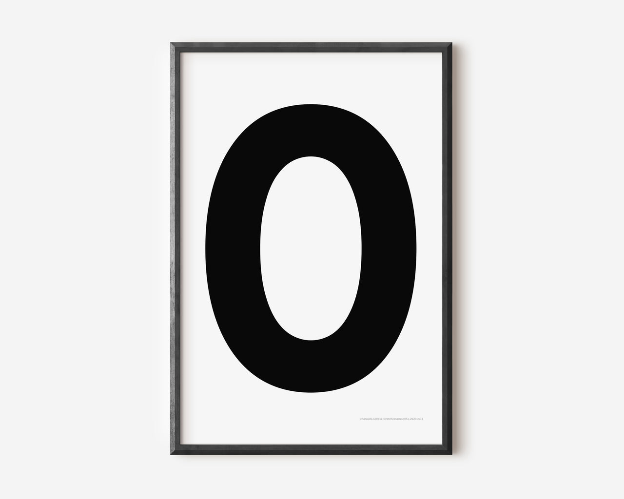 Modern art print with an uppercase black letter O on a white background.