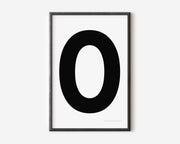 Modern art print with an uppercase black letter O on a white background.