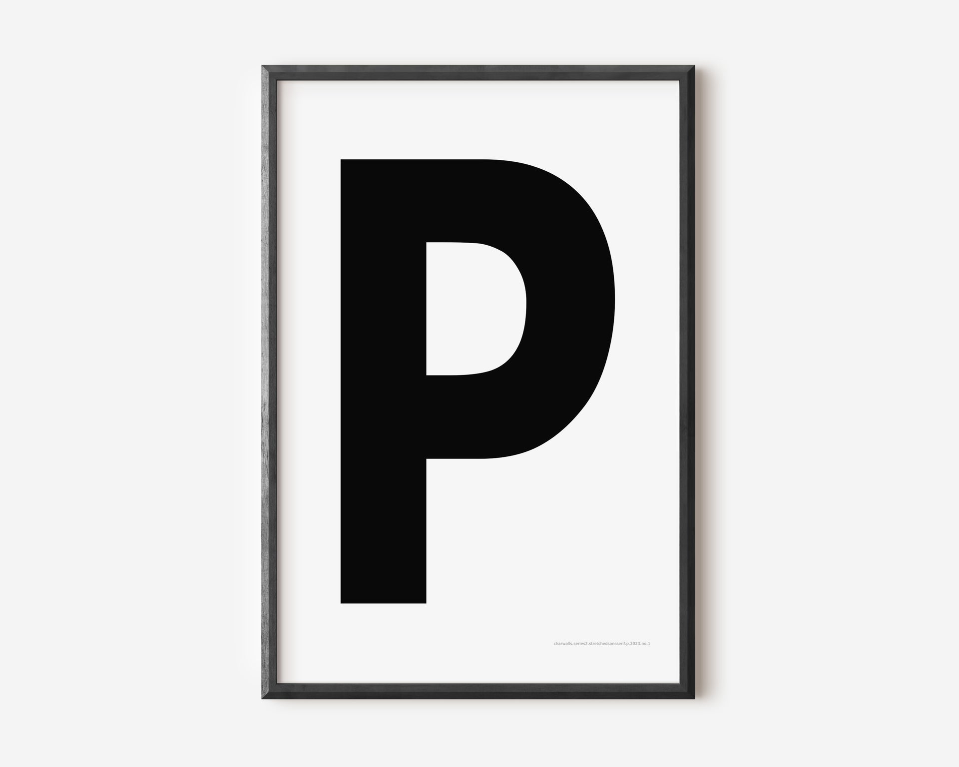 Modern art print with an uppercase black letter P on a white background.