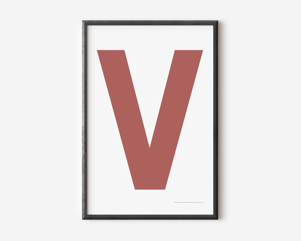 Modern art print with an uppercase Nantucket red letter V on a white background.