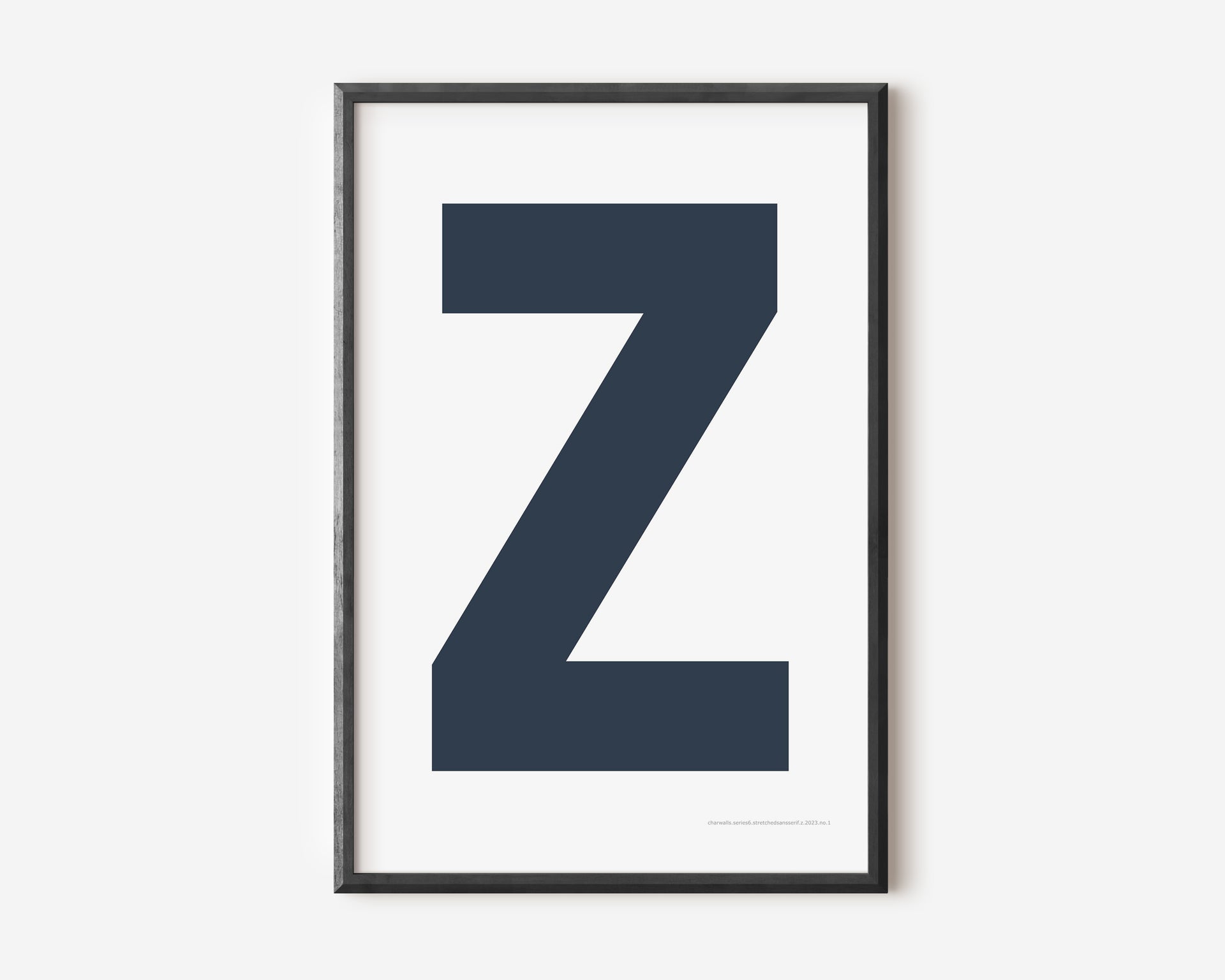 Modern art print with an uppercase navy blue letter Z on a white background.