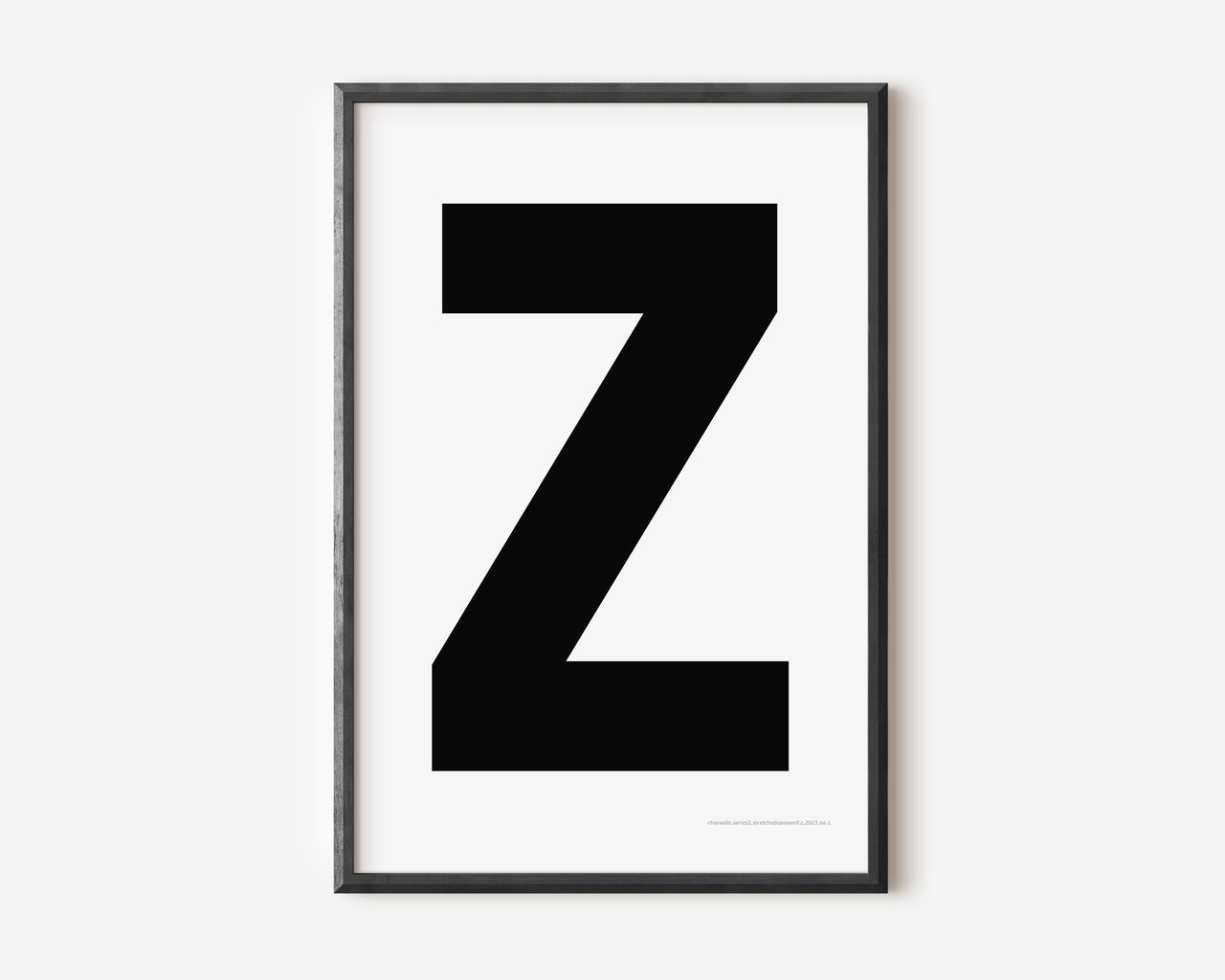 Modern art print with an uppercase black letter Z on a white background.