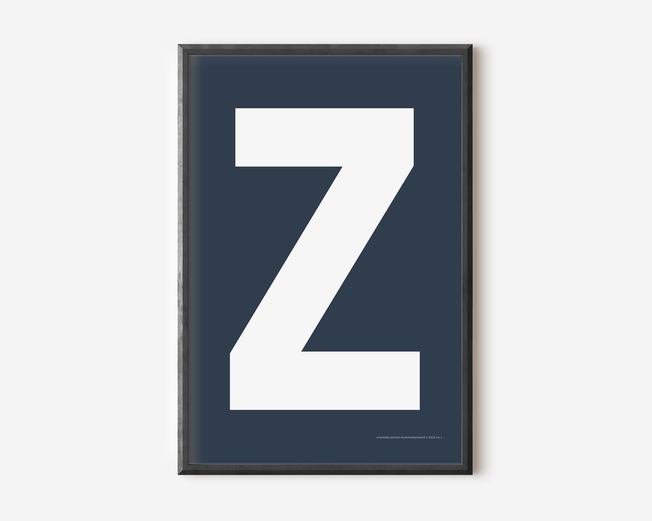 Modern art print with an uppercase white letter Z on a navy blue background.