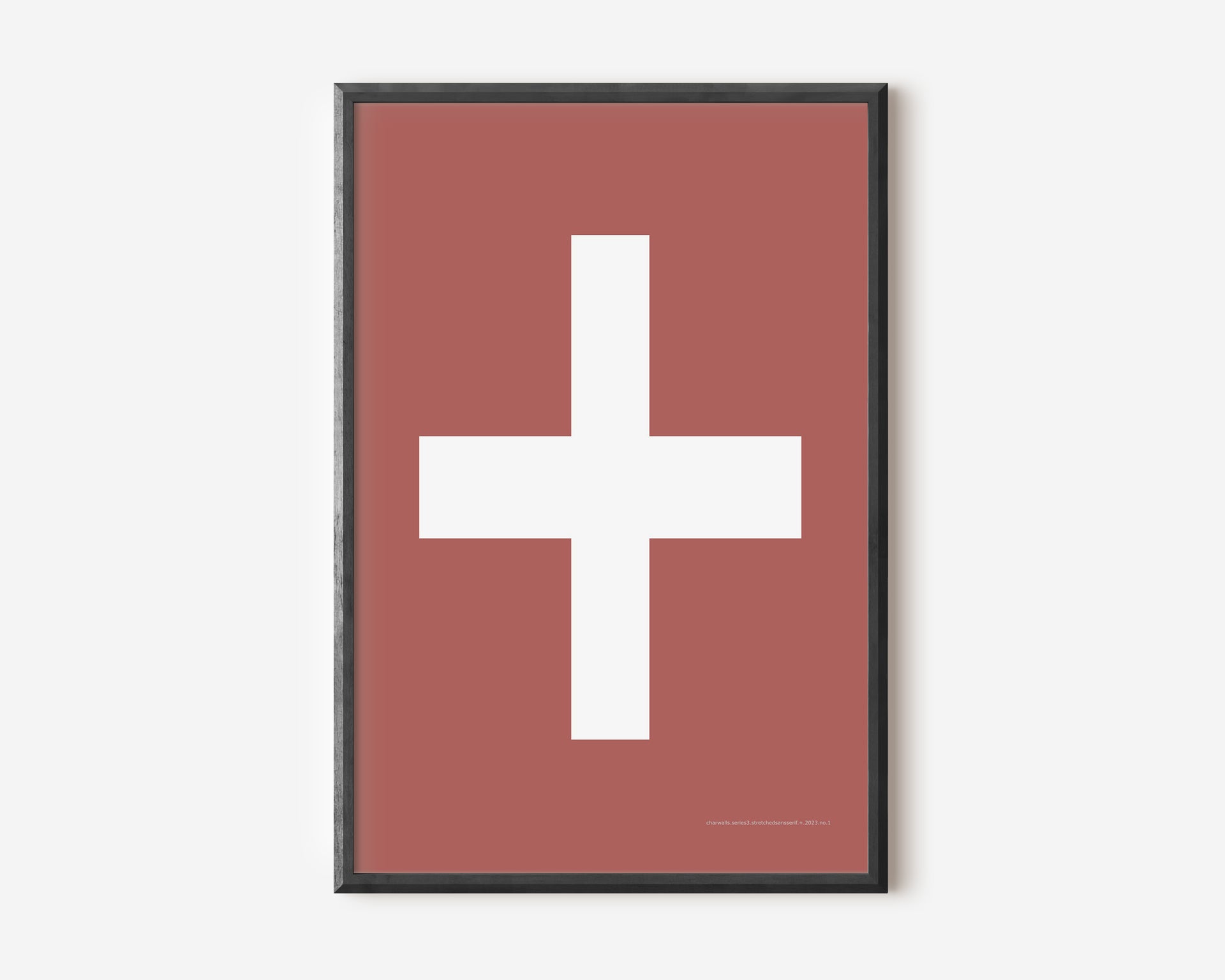 Modern symbol art print with a white plus sign on a Nantucket red background.