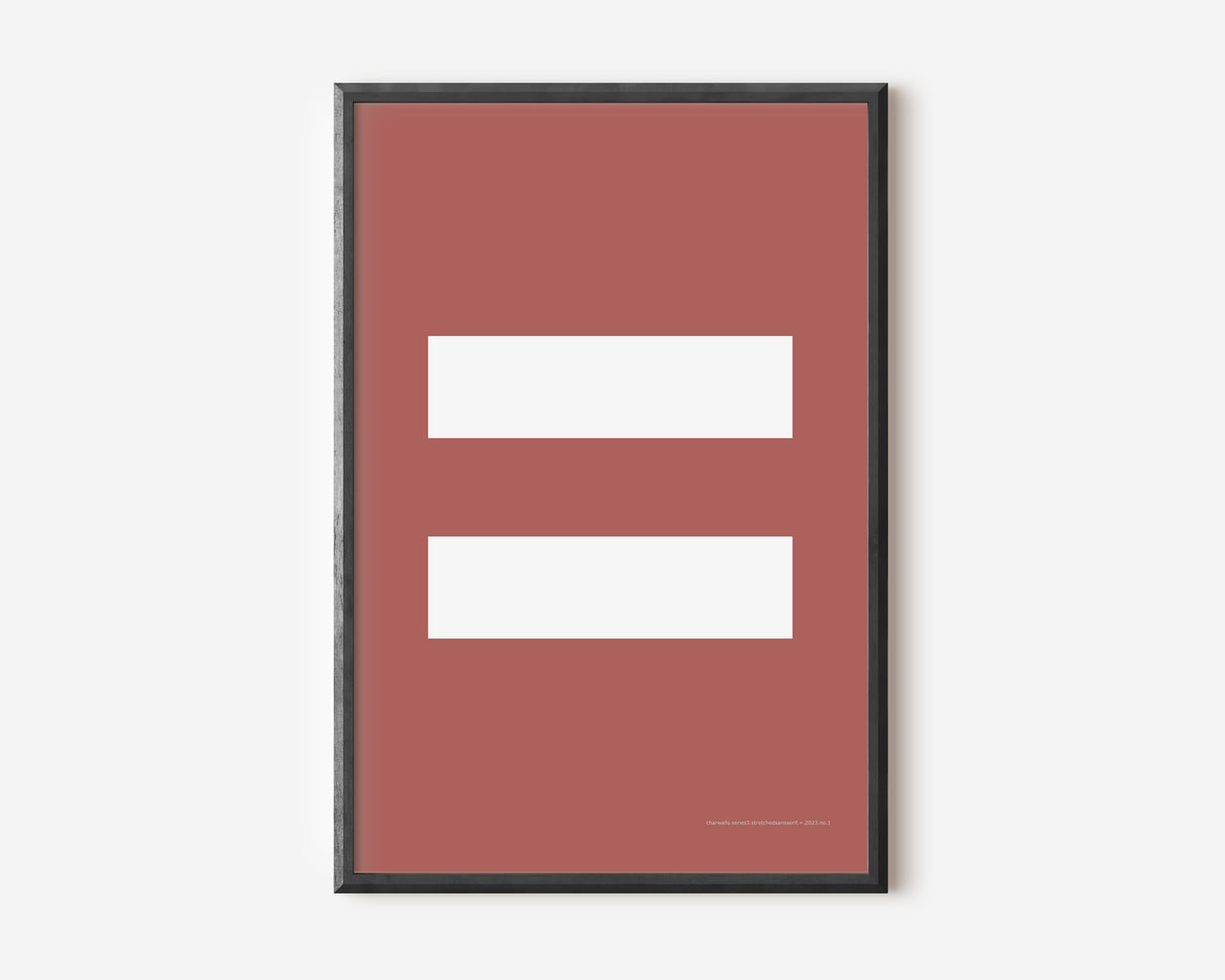 Modern symbol art print with a white equals sign on a Nantucket red background.