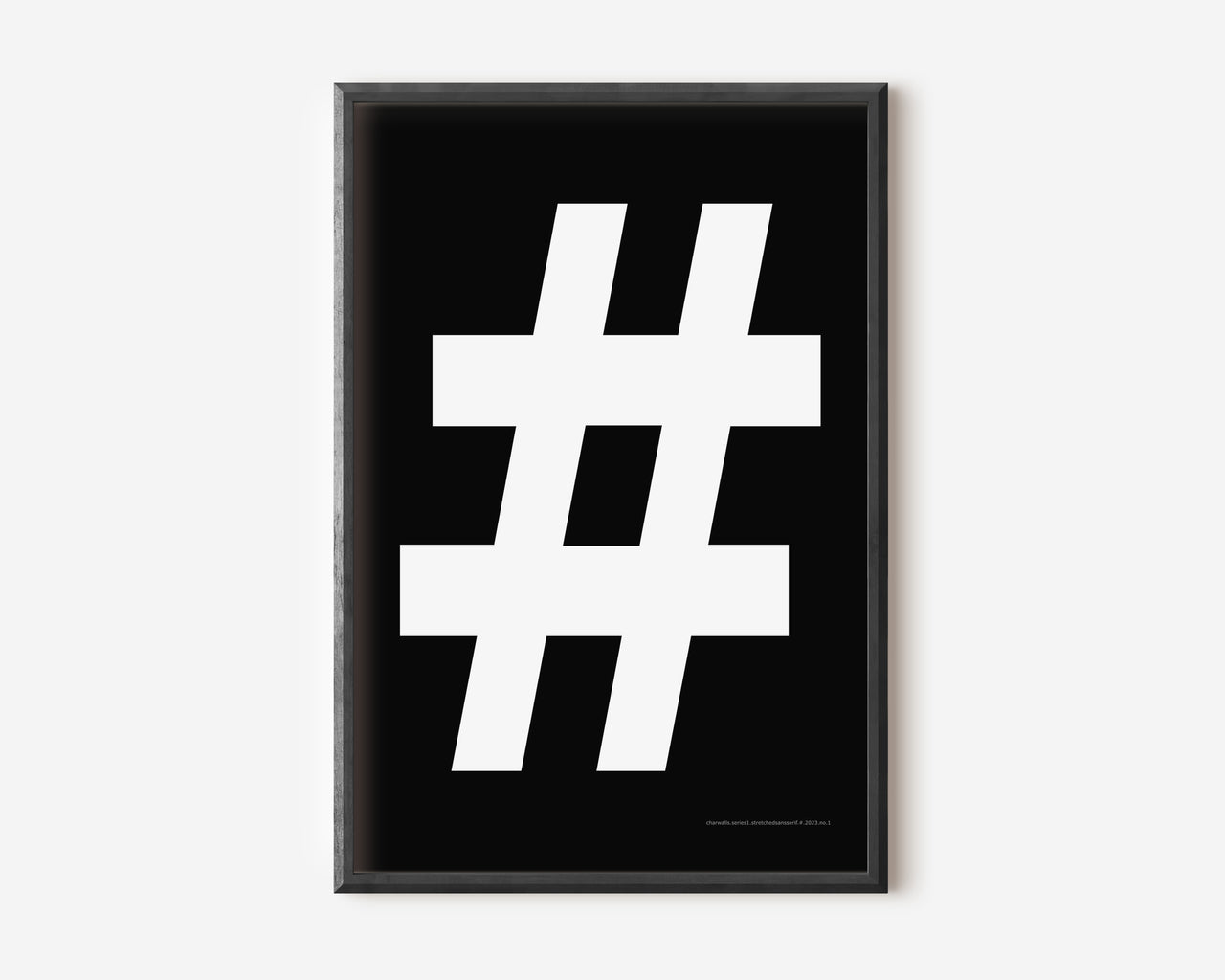 Modern symbol art print with a white number sign on a black background.