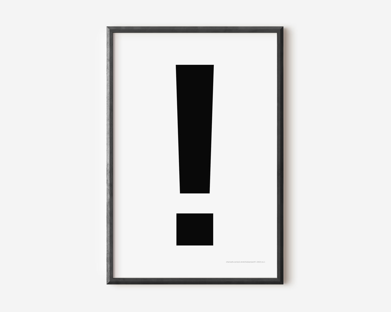 Modern symbol art print with a black exclamation point on a white background.