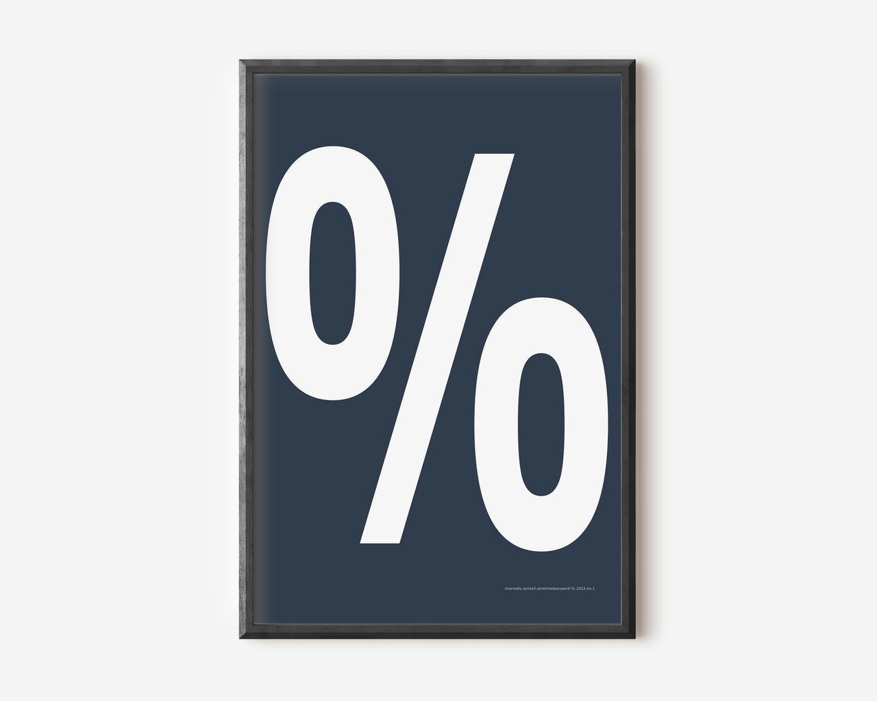 Modern symbol art print with a white percent sign on a navy blue background.