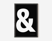 Modern symbol art print with a white ampersand on a black background.