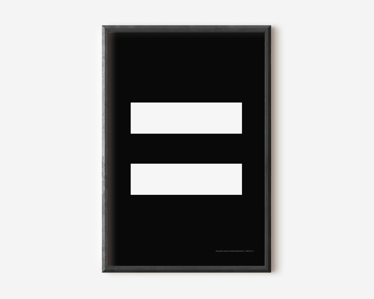 Modern symbol art print with a white equals sign on a black background.