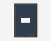 Modern symbol art print with a white minus sign on a navy blue background.