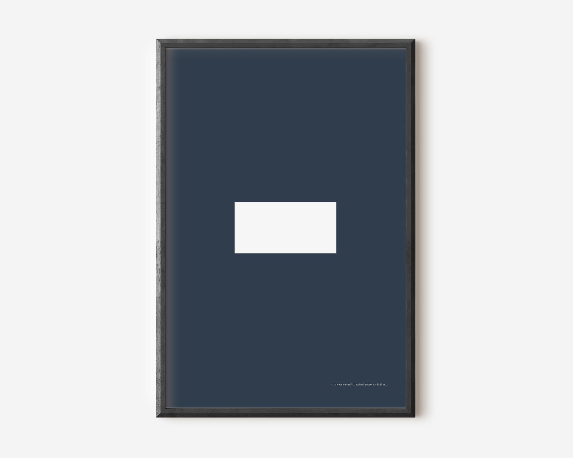 Modern symbol art print with a white minus sign on a navy blue background.