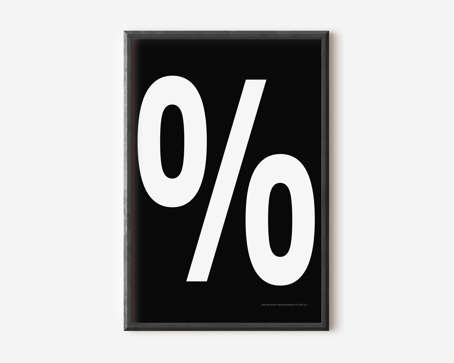 Modern symbol art print with a white percent sign on a black background.