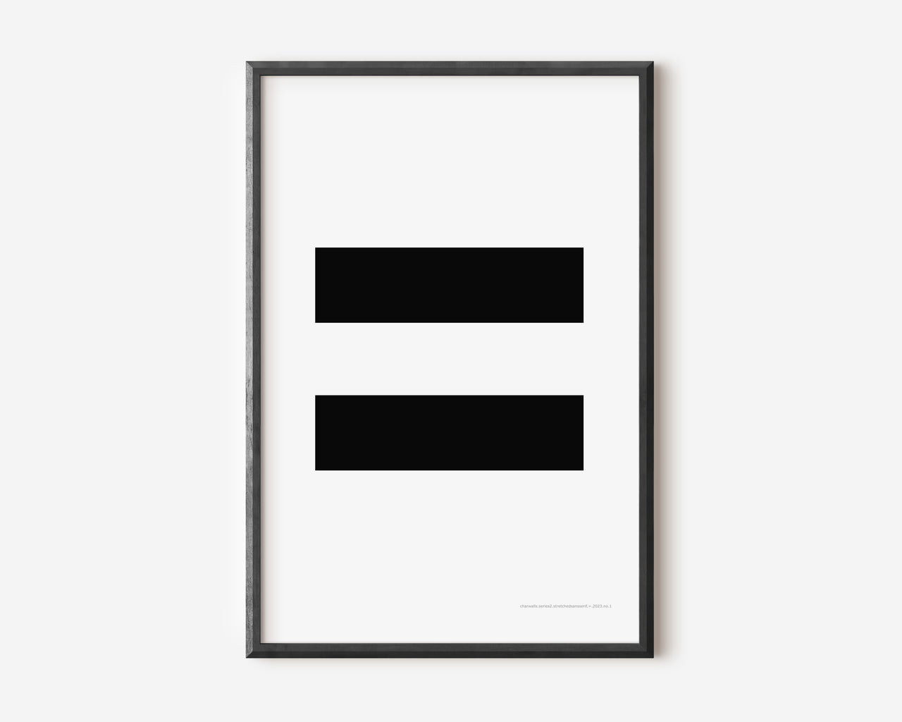 Modern symbol art print with a black equals sign on a white background.