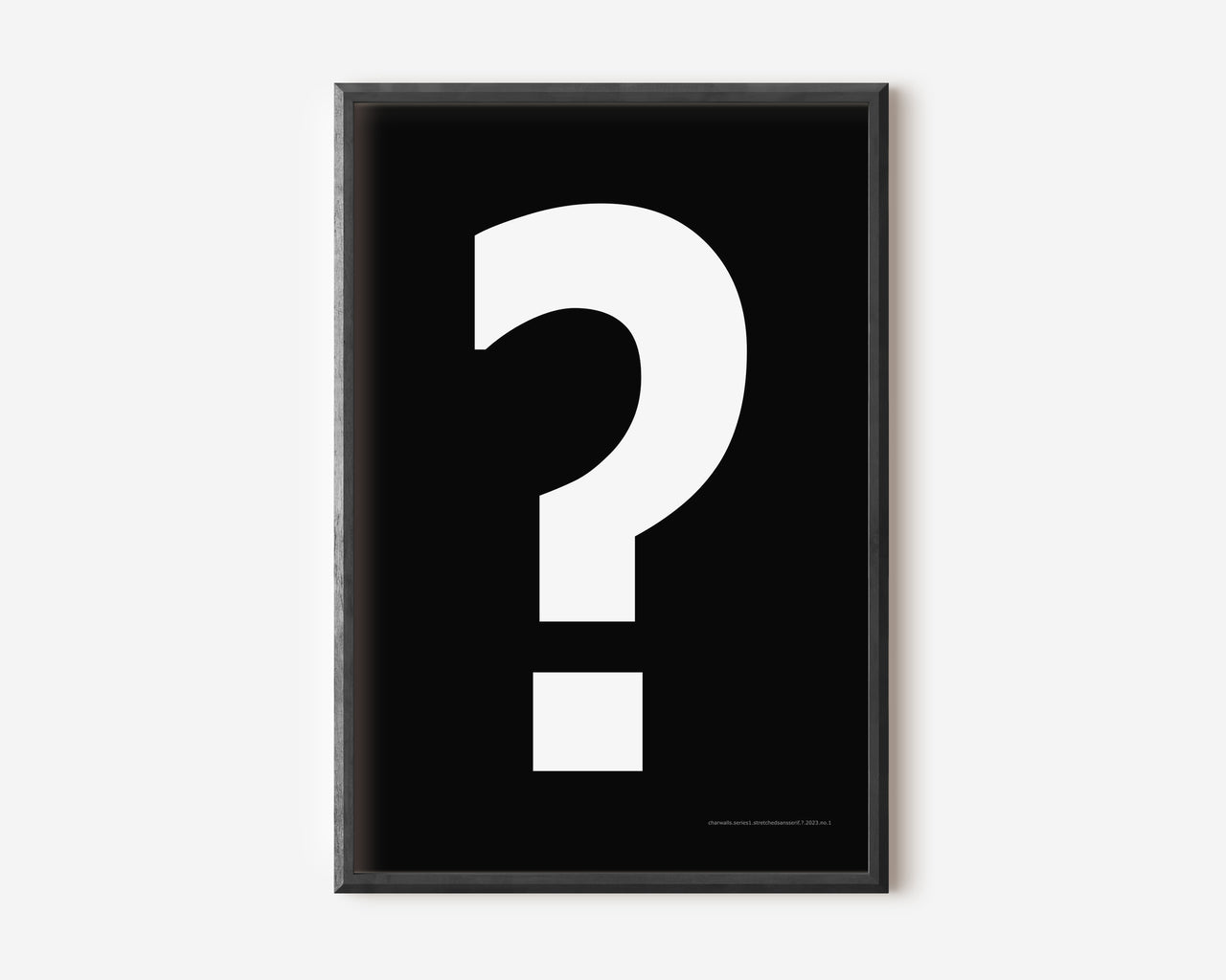 Modern symbol art print with a white question mark on a black background.