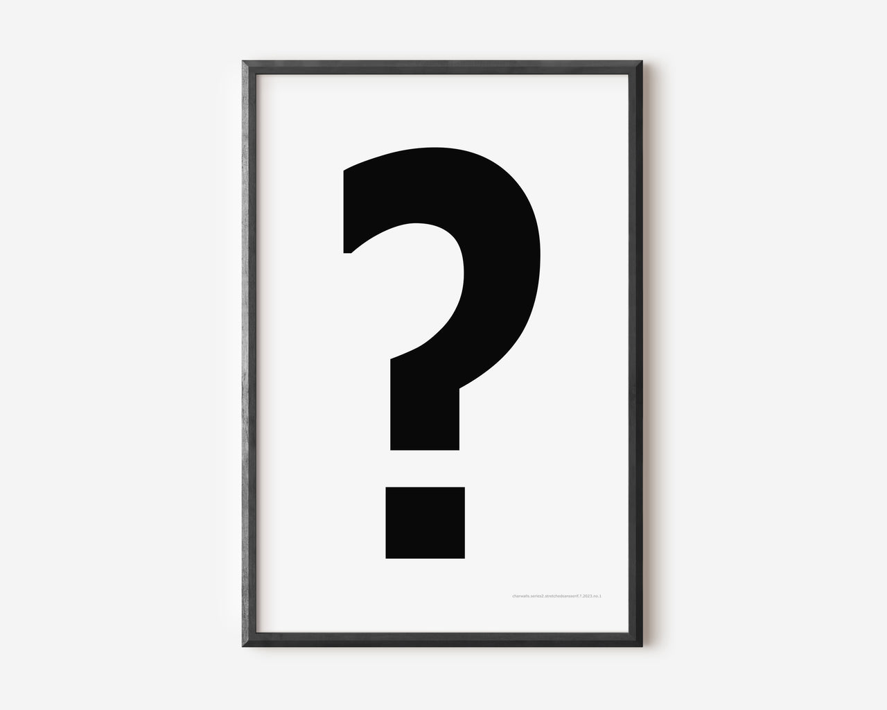 Modern symbol art print with a black question mark on a white background.